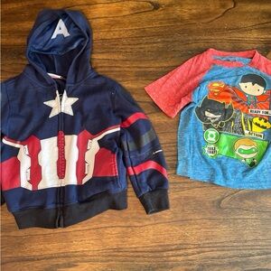 2 Boys 4t Captain American Hooded Sweatshirt & Justice League T-Shirt